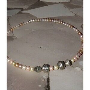 Multicolor Freshwater Pearl Beaded Necklace with Metal Accents, 16 Inch Jewelry